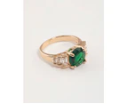 Gold & Emerald Green Round Baguette Ring