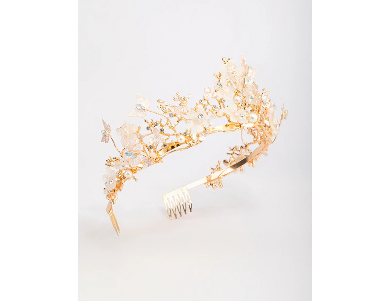 Gold Flower Butterfly Crown