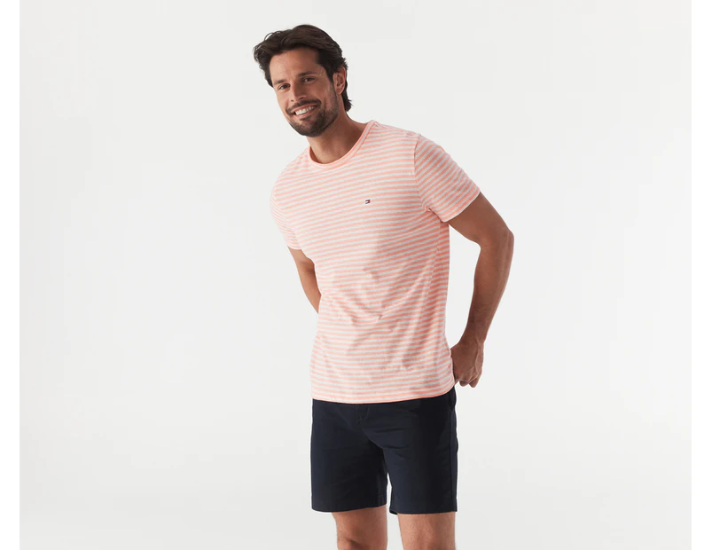 Tommy Hilfiger Men's Striped Linen Tee / T-Shirt / Tshirt - Playful Peach