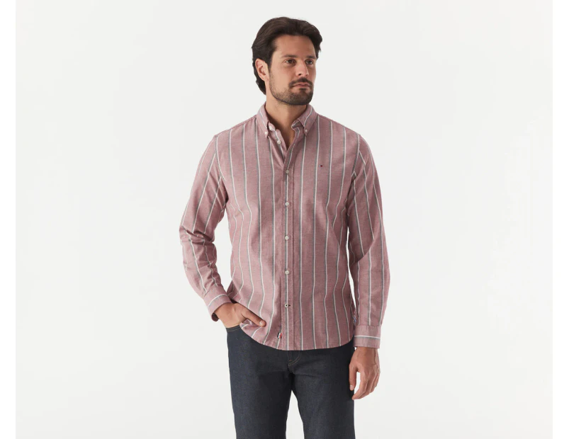 Tommy Hilfiger Men's Frosted Oxford Stripe Shirt - Deep Rouge