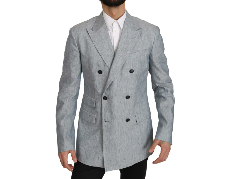 Double Breasted Blazer with Silk Lining by Napoli - Light Blue