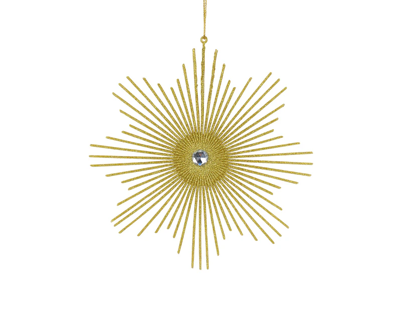 Gold Glitter Starburst With Diamante Christmas Tree Hanging Decoration - 17cm - Gold with Clear