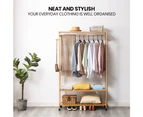 Furb Bamboo Clothes Rack Open Garment Coat Hanger Stand Shoes Storage Shelf Wheels Closet Organiser