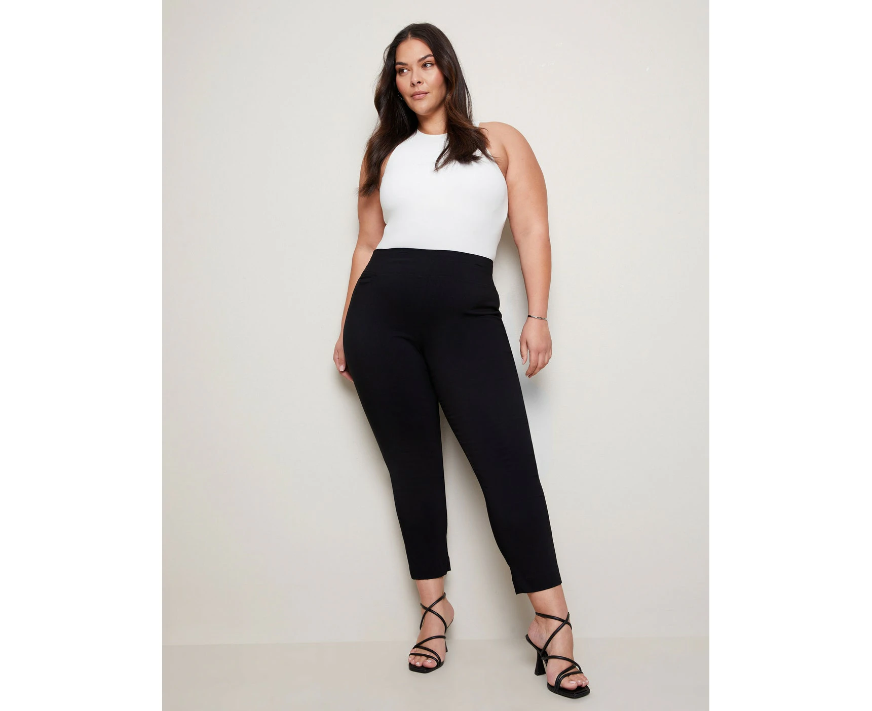 Autograph - Plus Size Womens Pants - Black All Season Ponte Leggings - Trousers - High Waist - Super Stretch - Elastane - Work Clothes - Office Wear