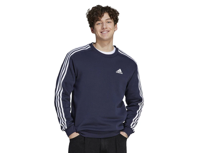 Adidas Men's Essentials 3-Stripes Fleece Crew Sweatshirt - Legend Ink