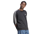 Adidas Men's Essentials 3-Stripes Fleece Crew Sweatshirt - Black/White
