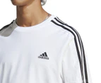 Adidas Men's Essentials 3-Stripes Tee / T-Shirt / Tshirt - White/Black
