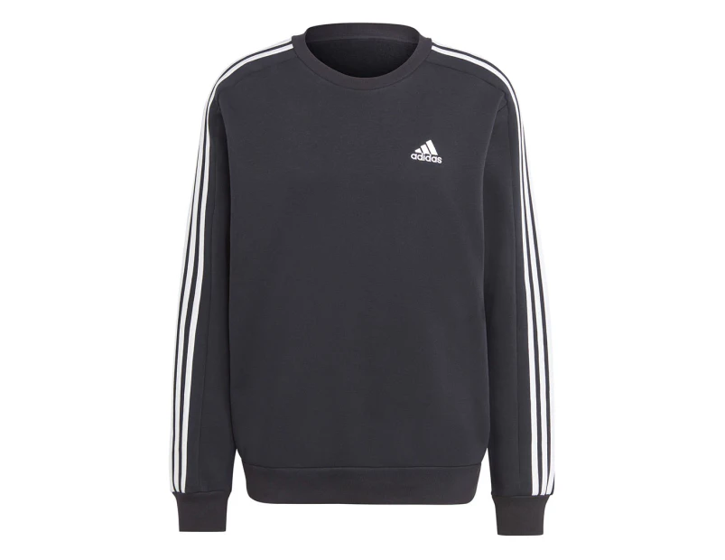 Adidas Men's Essentials 3-Stripes Fleece Crew Sweatshirt - Black/White