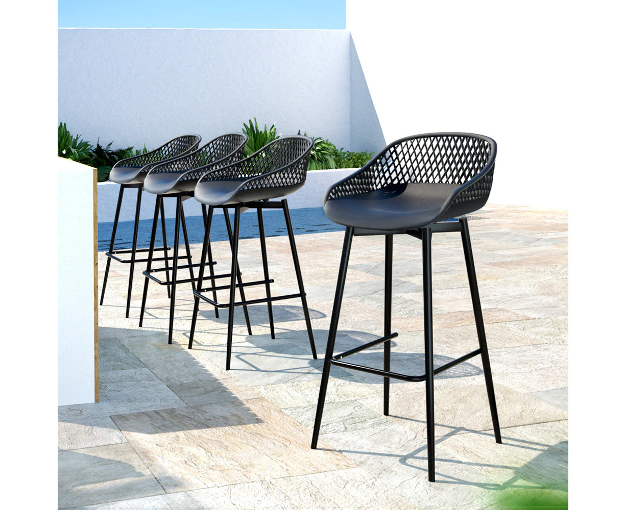 Gardeon 4-Piece Outdoor Bar Stools Plastic Metal Dining Chair Balcony