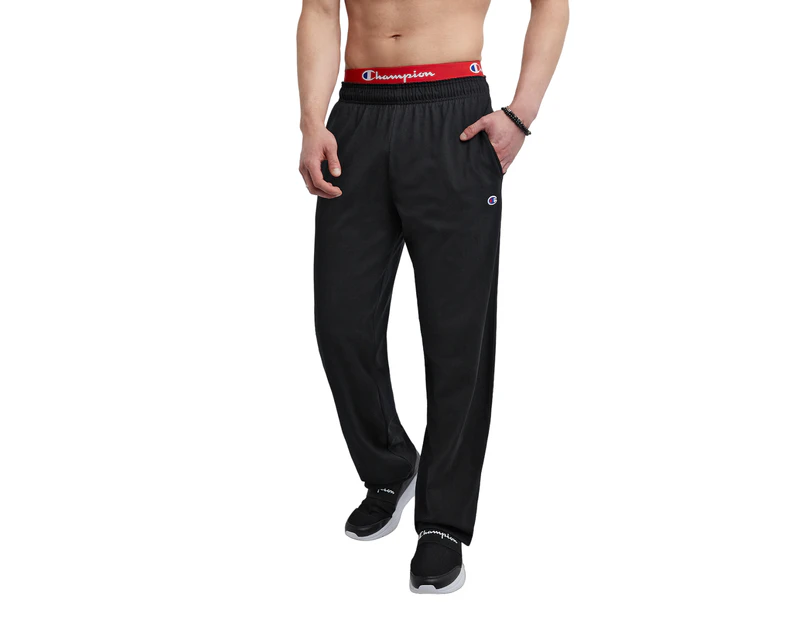 Champion Black Cotton Logo Long Sweatpants, Size Medium