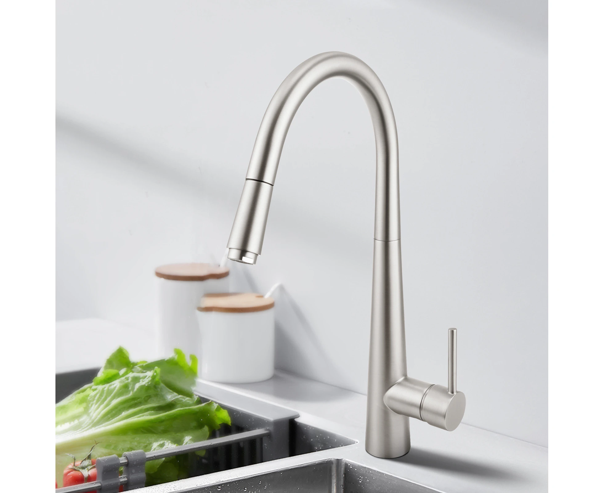 Luxury Brushed Nickel Kitchen Sink Mixer Tap Brass Round Pull Out tap Laundry Sink Faucets 360 swivel WELS