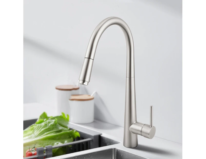 Luxury Brushed Nickel Kitchen Sink Mixer Tap Brass Round Pull Out tap Laundry Sink Faucets 360 swivel WELS