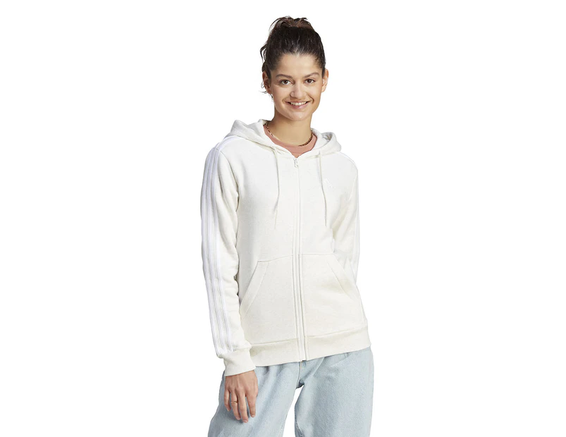 Adidas Essentials 3-Stripes Full-Zip Fleece Hoodie - Off White/White