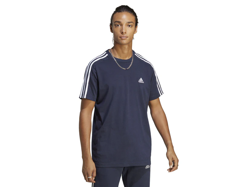 Adidas Men's Essentials 3-Stripes Tee / T-Shirt / Tshirt - Legend Ink/White