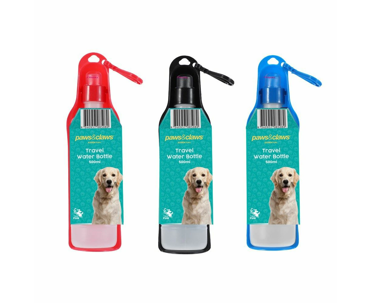 Paws & Claws 500ml Travel Water Bottle Portable Container for Pet Dog Assorted