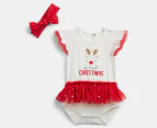 Gem Look 2-Piece Baby Girls' My 1st Christmas Tutu Bodysuit Set - White/Red