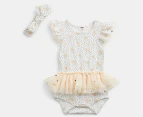 Gem Look 2-Piece Baby Girls' Snow Print Tutu Bodysuit Set - White/Gold