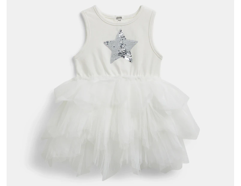 Gem Look Baby Girls' Sequin Star Layered Tutu Dress - White