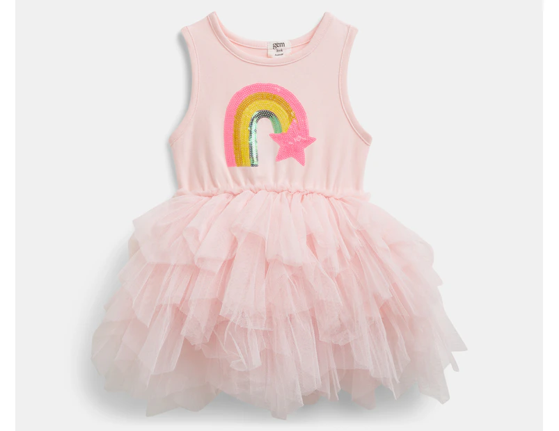 Gem Look Baby Girls' Rainbow Sequins Multi Tutu Dress - Soft Pink