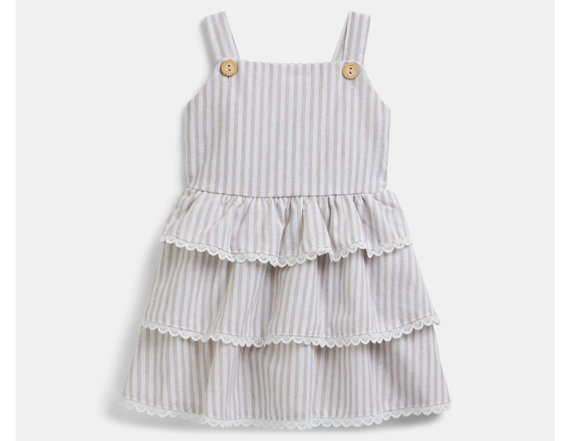 Gem Look Baby Girls' Linen Multi Layered Dress - Neutral Stripe