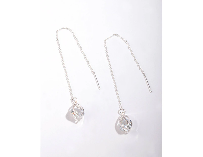Silver Cubic Zirconia Chain Teardrop Earrings