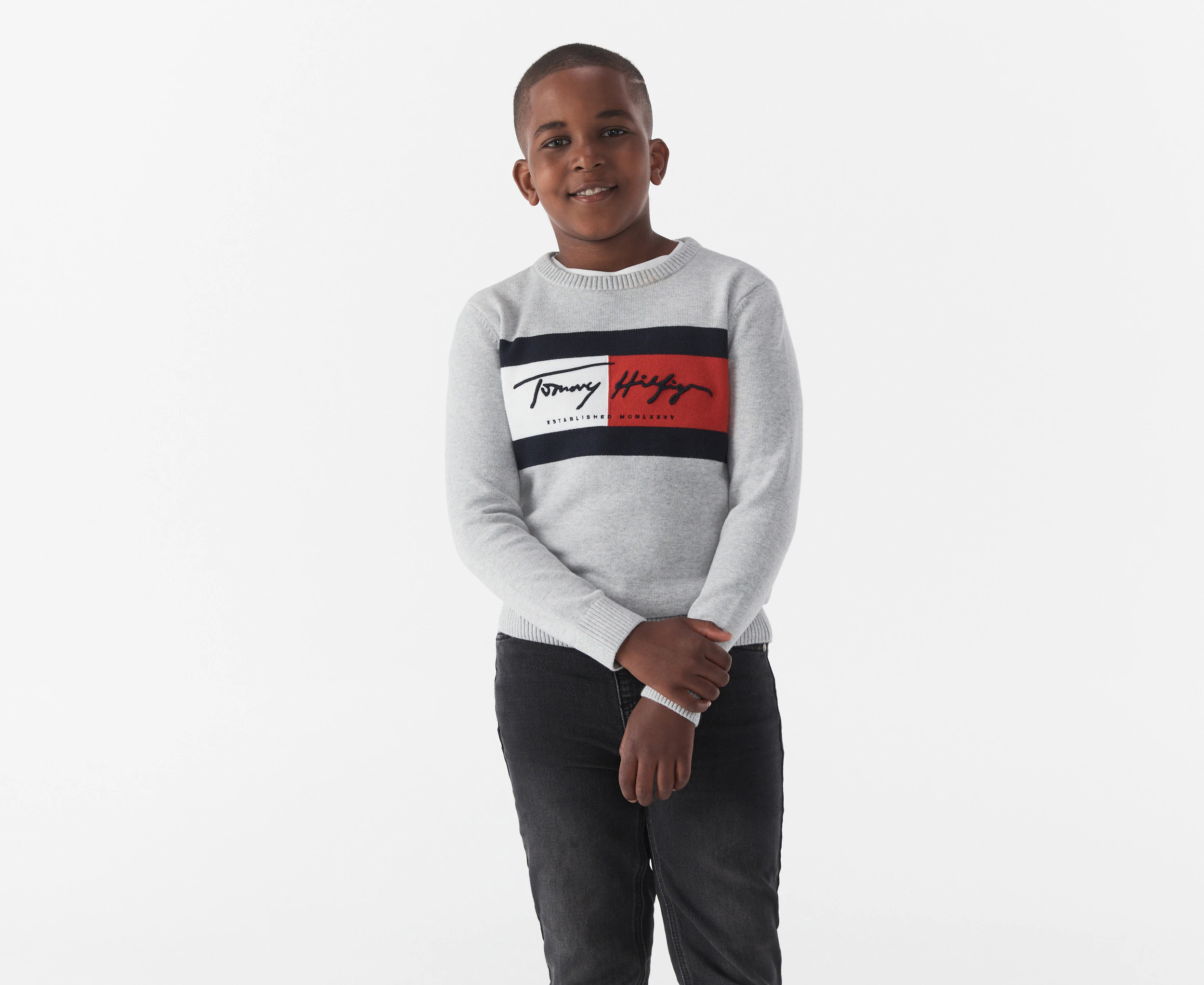 Tommy Hilfiger Boys' Signature Flag Sweater - Mid Grey Heather