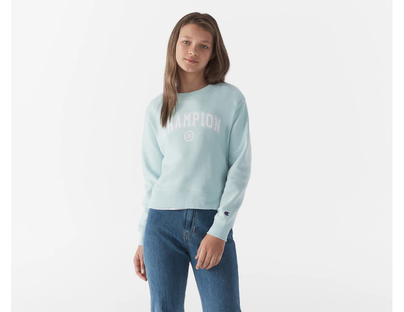 Champion Youth Girls' Graphic Boxy Crew Sweatshirt - Light Blue