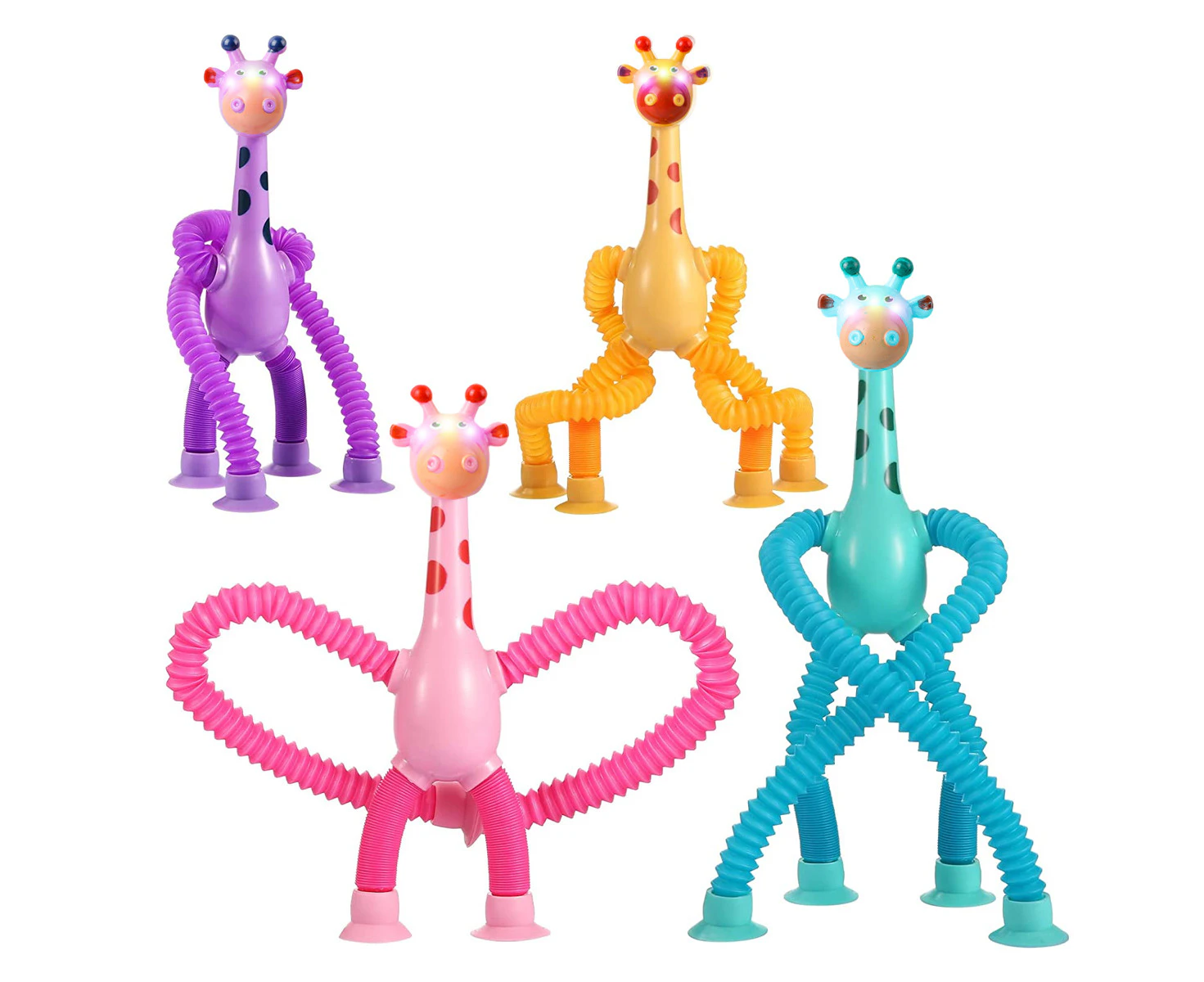 4 Pack Telescopic Suction Cup Giraffe Toy, Sensory Tubes For Toddlers, Fidget Toys For Boys & Girls, Fun Birthday Gifts For Kids,Luminescence