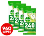 4 x 240pk Dettol Antibacterial Disinfectant Wipes Crisp Apple