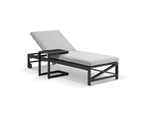 Kansas Outdoor Aluminium Sun Lounge on Wheels with Hugo Slide Under Side Table - Outdoor Sun Lounges - Charcoal