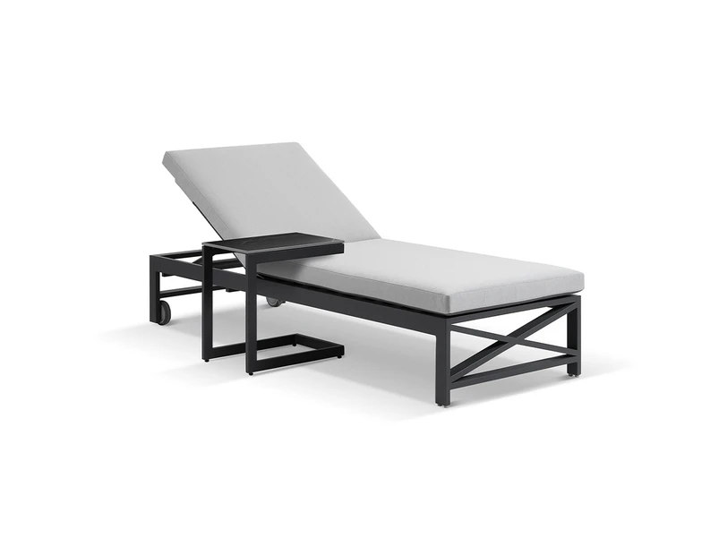 Kansas Outdoor Aluminium Sun Lounge on Wheels with Hugo Slide Under Side Table - Outdoor Sun Lounges - Charcoal