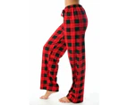 100% Cotton Jersey Women Plaid Pajama Pants Sleepwear,Red Black Buffalo Plaid,Medium