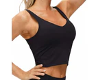 Womens' Sports Bra Longline Wirefree Padded With Detachable Medium Support,Breathable And Shockproof,Black,L