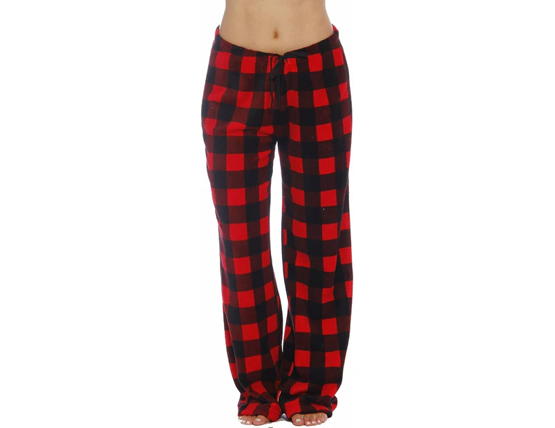 Women'S Cute Character Print Plush Pajama Pants - Petite To Plus Size,Buffalo Plaid Red,3X Plus