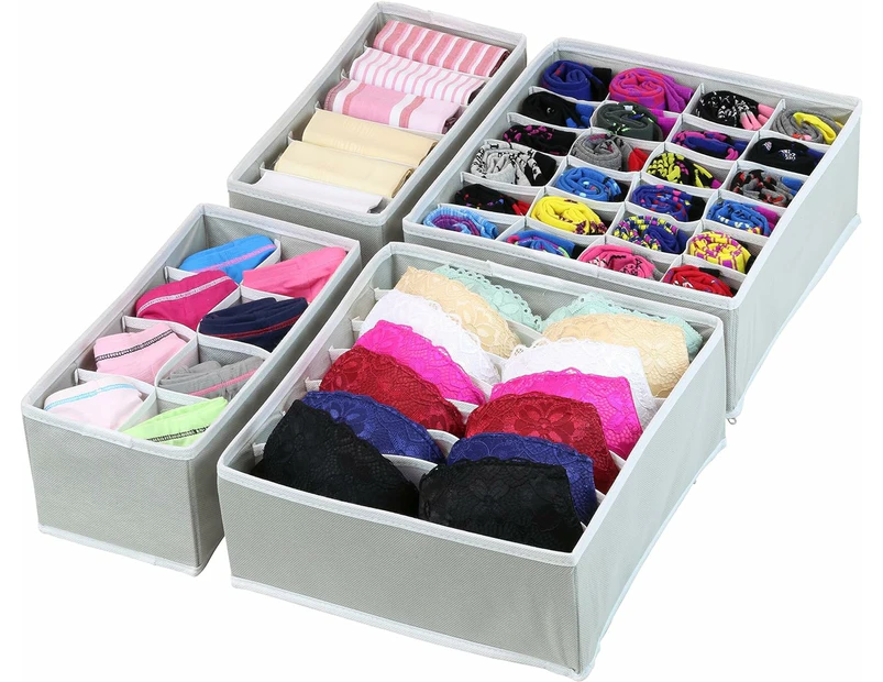 Closet Underwear Organizer Drawer Divider 4 Set,Gray,Grey