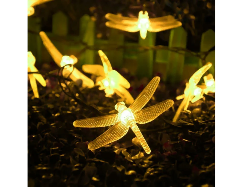 Solar String Lights,20Ft/6M 30 Led Dragonfly Christmas Fairy Garden Lights For Outdoor Home Lawn Party And Holiday Decorations (Warm White),Warm White
