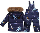 Kids Winter Puffer Jacket And Snow Pants 2-Piece Snowsuit Skisuit Set,Blue,110/3-4 Years