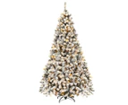 Costway 2.25M/7.5FT Pre-lit Christmas Tree Snowy Xmas Tree 1010 Branch Tips Xmas Decor Home Party