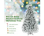 Costway 2.25M/7.5FT Pre-lit Christmas Tree Snowy Xmas Tree 1010 Branch Tips Xmas Decor Home Party