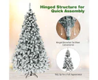 Costway 2.25M/7.5FT Pre-lit Christmas Tree Snowy Xmas Tree 1010 Branch Tips Xmas Decor Home Party