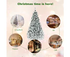 Costway 2.25M/7.5FT Pre-lit Christmas Tree Snowy Xmas Tree 1010 Branch Tips Xmas Decor Home Party