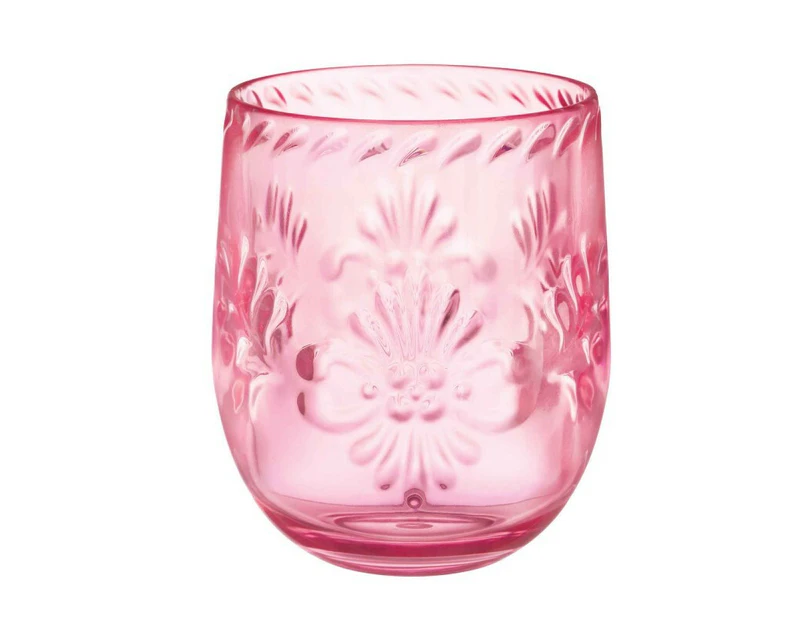 Boho Vibes Pink Floral Plastic Stemless Wine Glass Debossed Finish Size: One SIze