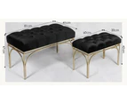 Handmade tufted velvet ottomans/rec benches l2 with gold metal base - classic black