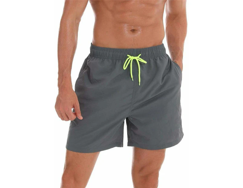 Mens and Boys Swimming Trunks Beach Board Training Shorts With Mesh Lining-Grey