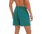 Mens and Boys Swimming Trunks Beach Board Training Shorts With Mesh Lining-Green