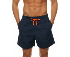 Mens and Boys Swimming Trunks Beach Board Training Shorts With Mesh Lining-Dark Blue