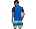 Mens Shirts UV Rash Guards Short Sleeves Quick Dry Surfing Sun Diving Wetsuits-Blue and Black