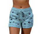 Womens Sports Shorts Star Drawstring Jogging Trousers with Pocket-Sky Blue