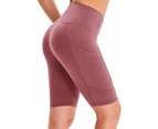 Womens Slim Sports Leggings Butt Lift Trouser with Pockets-Red