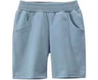 Boys' Summer Shorts for Children Plain Cotton Pull-on Leisure Shorts-Light Blue